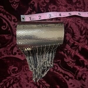 BCBG Gold Tone Hammered Cuff Bracelet with Chain Fringe